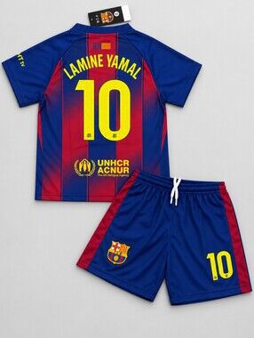 Kids Barcelona Lamine Yamal #10 Soccer Jersey Shorts Set Youth Ages 5–14 New
